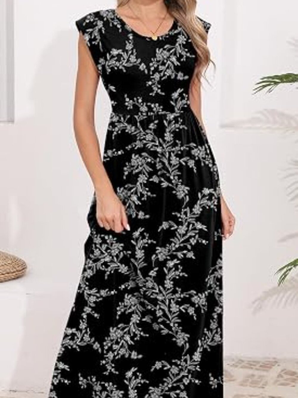 Womens 2026 Maxi Dresses Empire Waist Long Summer Dress Casual Cap Short Sleeve